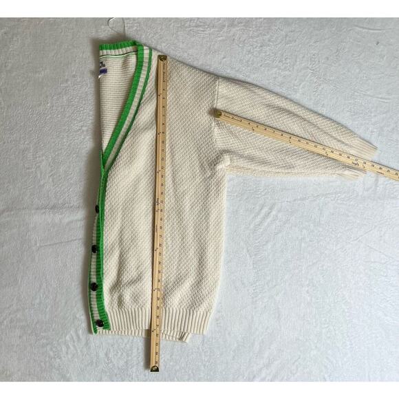Future Collective Women’s Wool Blend Cardigan Size 4X Cream Green Varsity Preppy - Picture 7 of 8